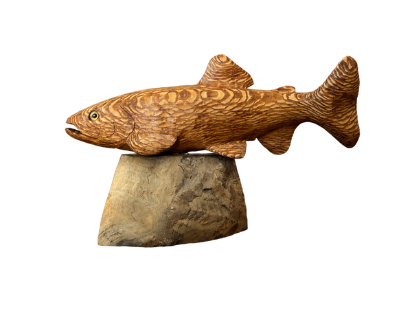 Hand-Carved Wood Trout Sculpture, Tom Nickelson, Signed 2011, Glass Eyes, 10"