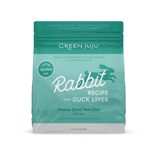 Green Juju Rabbit Recipe With Duck Liver Freeze Dried Dog Food (14OZ)